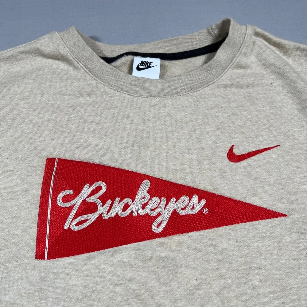 Nike Ohio State Buckeyes Sweatshirt Mens XXL Oatmeal Heather‎ Pennant Crewneck